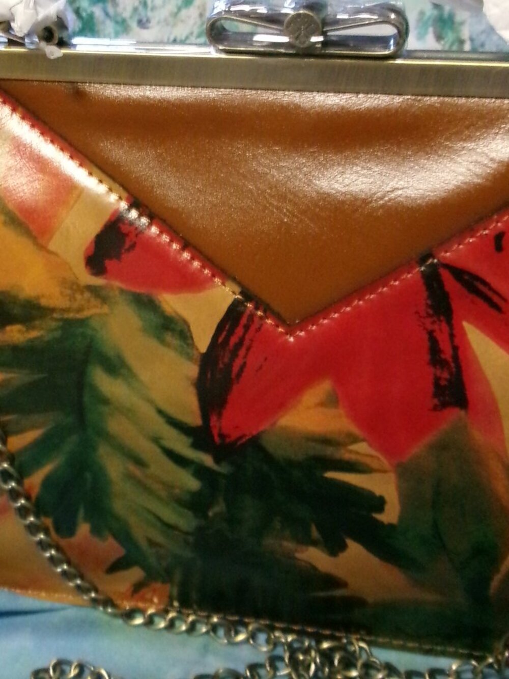 NWT Patricia Nash Leather Trikomo Frame Shoulder Bag With Chain Strap